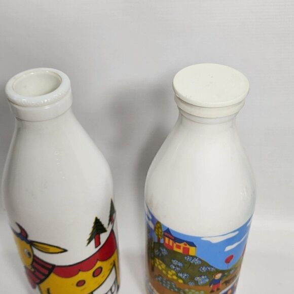 2 Vintage Egizia Glass Milk Bottle Dairy Vibrant Painting - Picture 5 of 9
